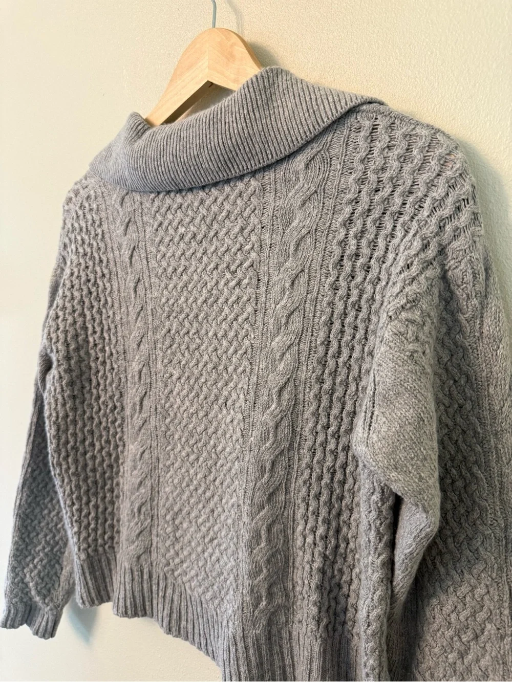Jason Wu Chunky Cable Knit Fisherman Crop Collared Gray Wool M